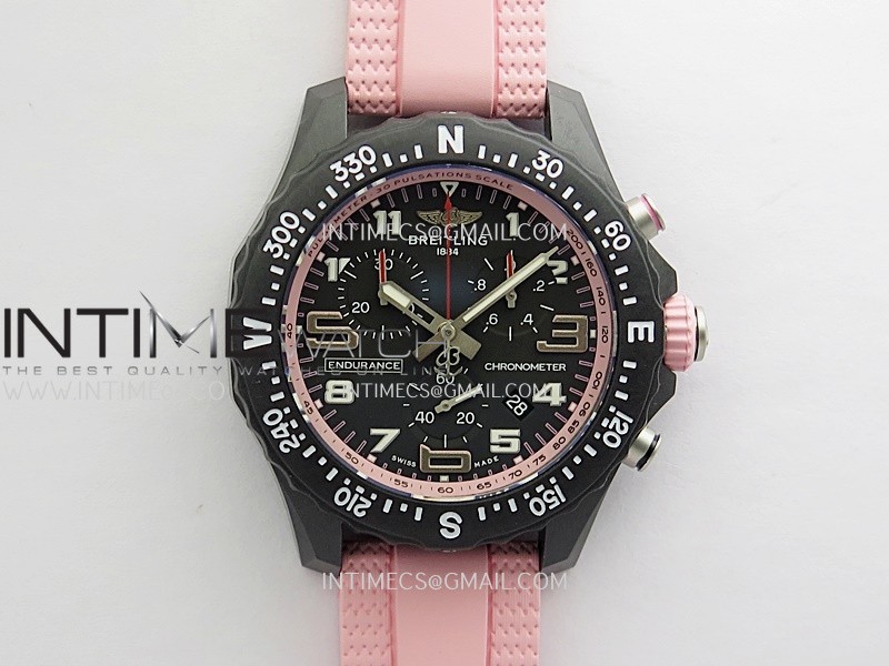 Professional Quartz Chrono Pink Inner Bezel 1:1 Best Edition Black Dial On Pink Rubber Strap Swiss Ronda