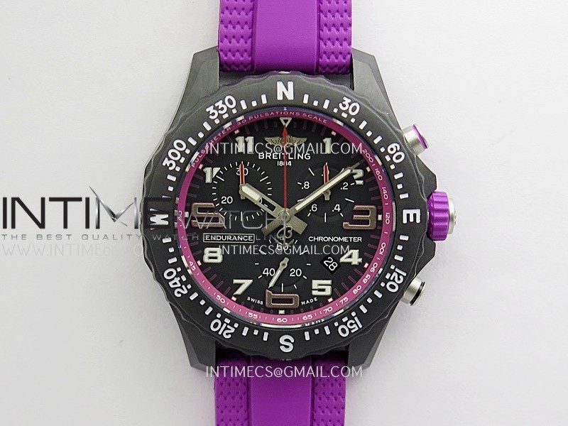 Professional Quartz Chrono Purple Inner Bezel 1:1 Best Edition Black Dial On Purple Rubber Strap Swiss Ronda