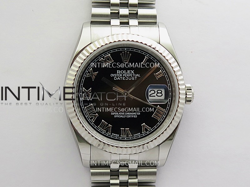 DateJust 36mm 116234 904L SS JRF 1:1 Best Edition Black Dial Roman Markers On Jubilee Bracelet SH3135