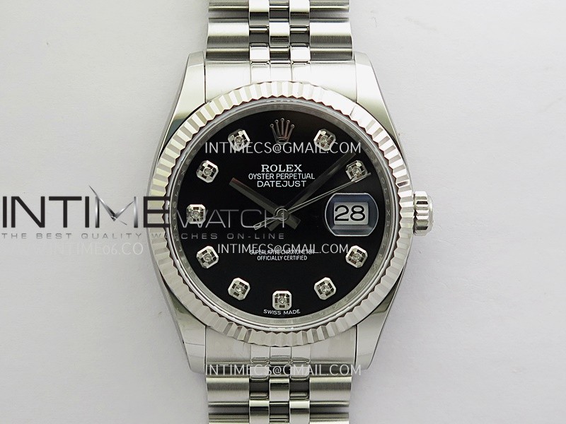 DateJust 36mm 116234 904L SS JRF 1:1 Best Edition Black Dial Diamond Markers On Jubilee Bracelet SH3135