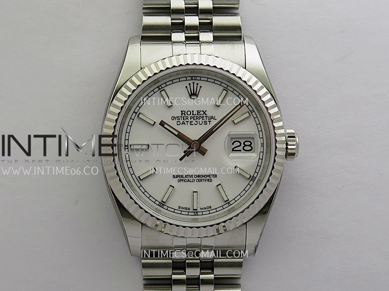 DateJust 36mm 116234 904L SS JRF 1:1 Best Edition White Dial Stick Markers On Jubilee Bracelet SH3135
