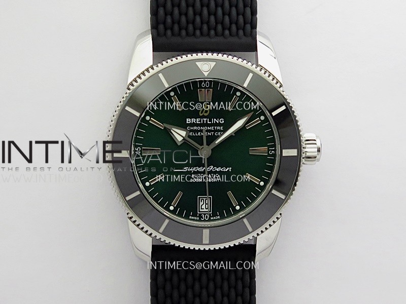 SuperOcean 42mm AB2010 SS GF 1:1 Best Edition Green Dial Green Ceramic Bezel On Black Rubber Strap A2824