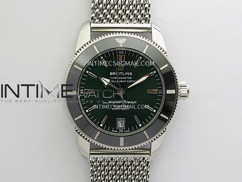 SuperOcean 42mm AB2010 SS GF 1:1 Best Edition Green Dial Green Ceramic Bezel on SS Bracelet A2824