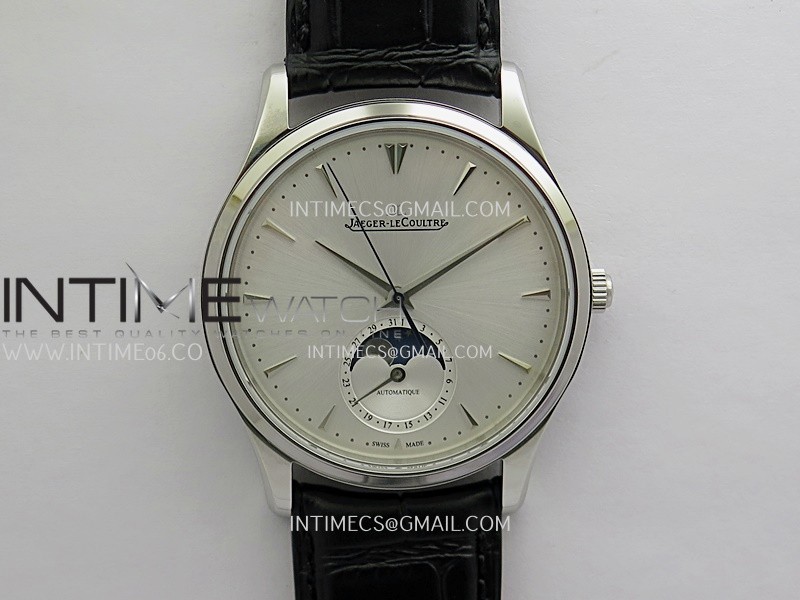 Master Ultra Thin Moon 1368420 SS GF 1:1 Best Edition Silver Dial on Black Leather Strap Asian 925