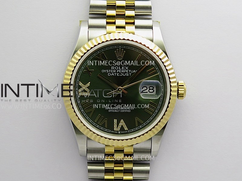 DateJust 36MM 126233 SS/YG APSF Best Edition Green Dial Roman-Diamond Marker On SS/YG Jubilee Bracelet SA3235