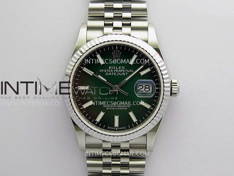 DateJust 36MM 126234 SS APSF Best Edition Green Ombre Dial On SS Jubilee Bracelet SA3235