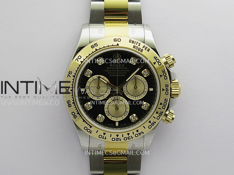 Daytona 126503 SS/YG Gain Weight 3WF 1:1 Black Dial Diamond Marker On Oyster Bracelet JH4131 (Free Sprung)