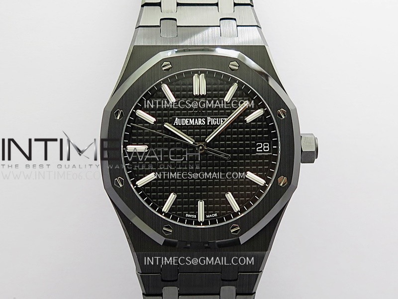 Royal Oak 41mm 15500 Black Ceramic ZF Free Sprung 1:1 Black Textured Dial On Black Ceramic Bracelet Super Clone A4302