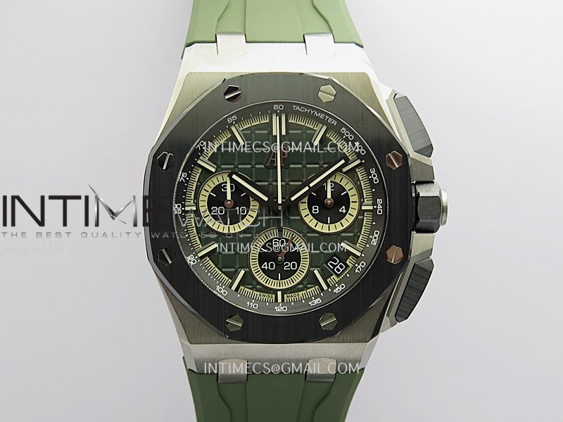 Royal Oak Offshore 43mm 26420 Ti/Ceramic SS DDF 1:1 Green Dial On Green Rubber Strap DD4401 Super Clone