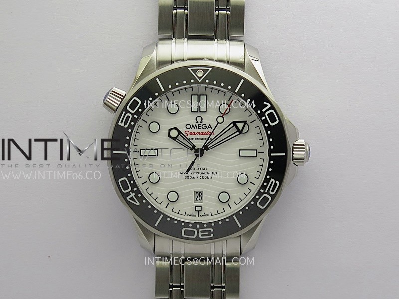 Seamaster Diver 300M Black Ceramic Bezel Free Sprung ORF 1:1  White Dial On SS Bracelet Asian Super Clone 8800