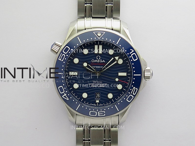 Seamaster Diver 300M Blue Ceramic Bezel Free Sprung ORF 1:1 Blue Dial On SS Bracelet Asian Super Clone 8800