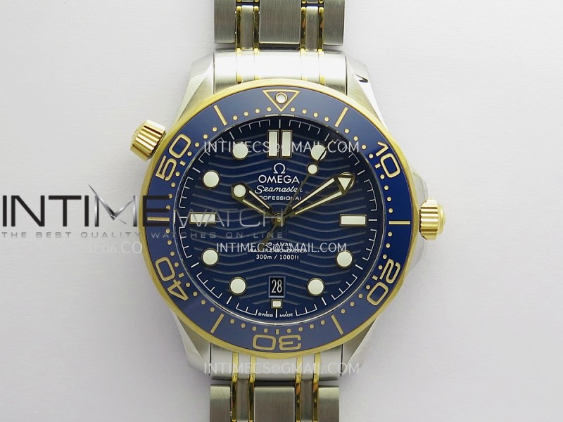 Seamaster Diver 300M Blue Ceramic Bezel Free Sprung ORF 1:1 Blue Dial On SS/YG Bracelet Asian Super Clone 8800