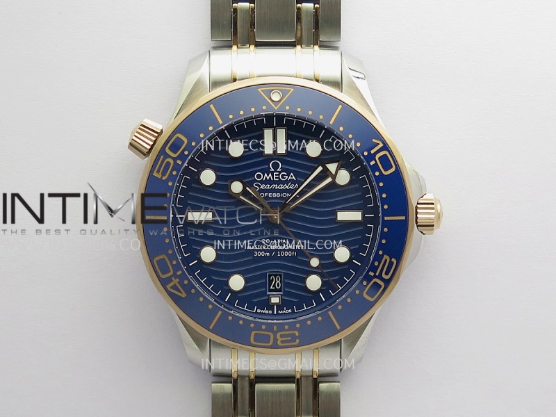 Seamaster Diver 300M Blue Ceramic Bezel Free Sprung ORF 1:1 Blue Dial On SS/RG Bracelet Asian Super Clone 8800