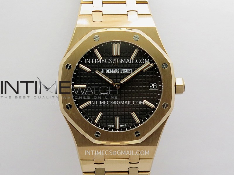 Royal Oak 41mm 15500 RG JF 1:1 Best Edition Black Dial On RG Bracelet Super Clone DD4302 (Free Sprung Look)