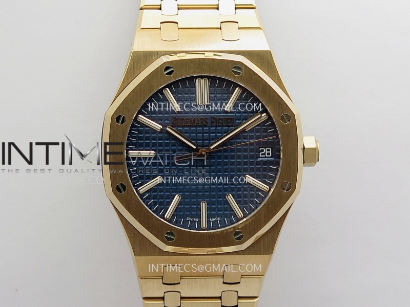 Royal Oak 41mm 15510 RG JF 1:1 Best Edition Blue Dial On RG Bracelet Super Clone DD4302 (Free Sprung Look)