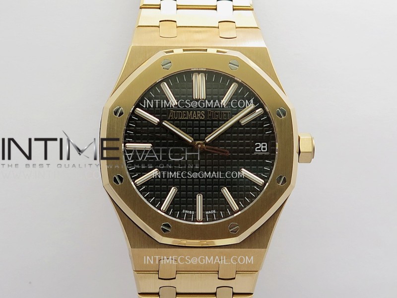 Royal Oak 41mm 15510 RG JF 1:1 Best Edition Black Dial On RG Bracelet Super Clone DD4302 (Free Sprung Look)