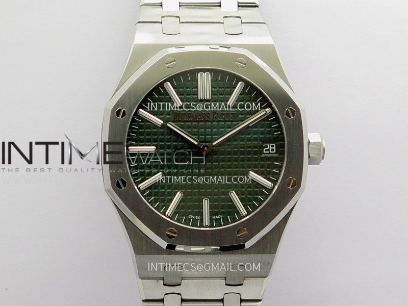 Royal Oak 41mm 15510 SS JF 1:1 Best Edition Green Dial On SS Bracelet Super Clone DD4302 (Free Sprung Look)
