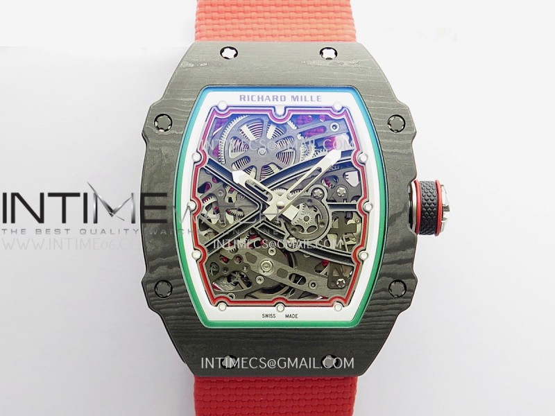 RM67-02 Italy Black NTPT Umi Office 1:1 Beat Edition Green/White/Black Skeleton Dial On Red Nylon Strap Super Clone CRMA7 V3