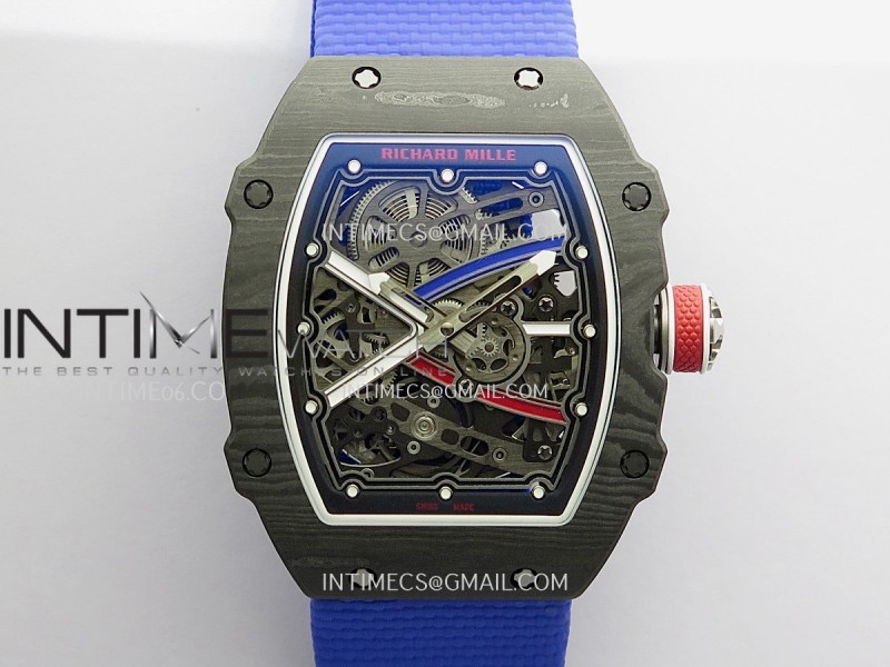 RM67-02 France Black NTPT Umi Office 1:1 Beat Edition Blue/Red/White Skeleton Dial On Blue Nylon Strap Super Clone CRMA7 V3
