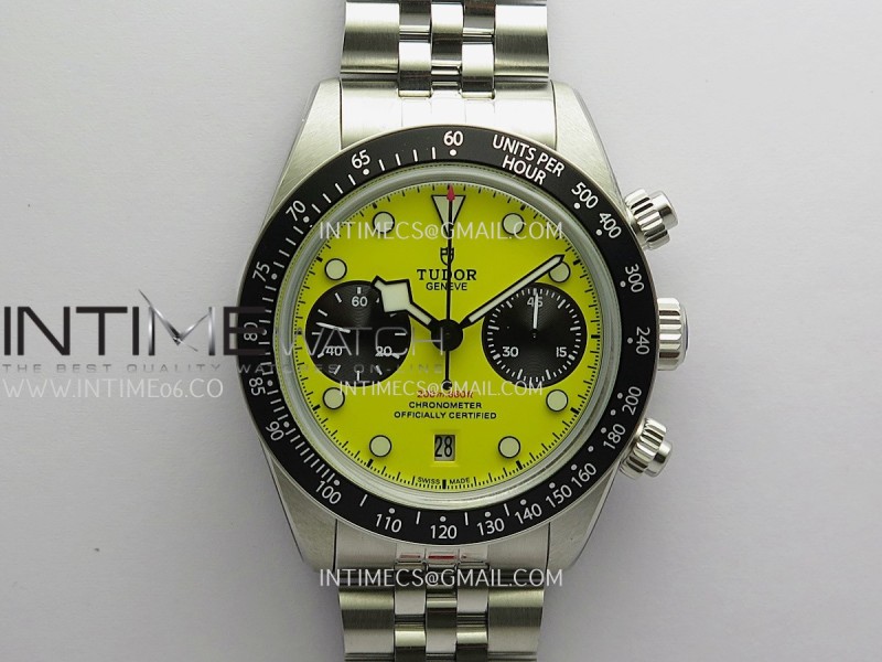 Black Bay Chrono M79310N SS 3CF 1:1 Best Edition Yellow Dial On Jubilee Bracelet A7750