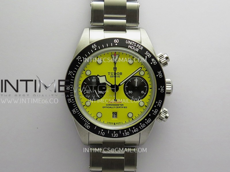 Black Bay Chrono M79310N SS 3CF 1:1 Best Edition Yellow Dial On Oyster Bracelet A7750