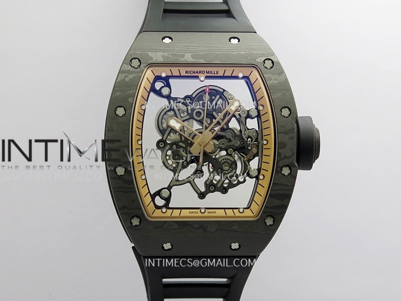 RM055 Black NTPT RG Inner Bezel GTF Best Skeleton Dial Black Rubber Strap RMUL2 Super Clone (Free Sprung)