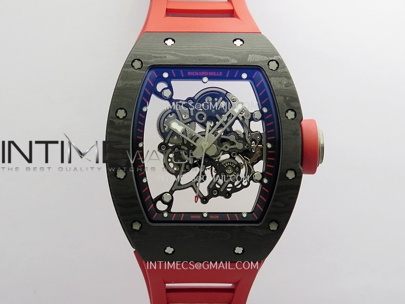 RM055 Black NTPT Black Inner Bezel GTF Best Skeleton Dial Red Rubber Strap RMUL2 Super Clone (Free Sprung)