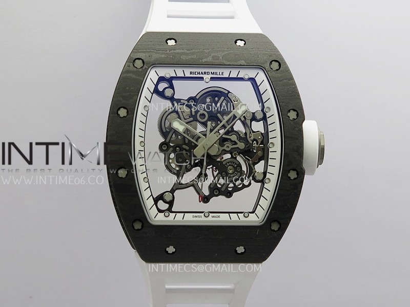 RM055 Black NTPT White Inner Bezel GTF Best Skeleton Dial White Rubber Strap RMUL2 Super Clone (Free Sprung)