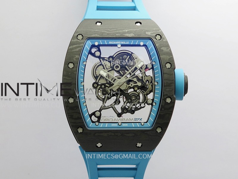 RM055 Black NTPT Blue Inner Bezel GTF Best Skeleton Dial Blue Rubber Strap RMUL2 Super Clone (Free Sprung)