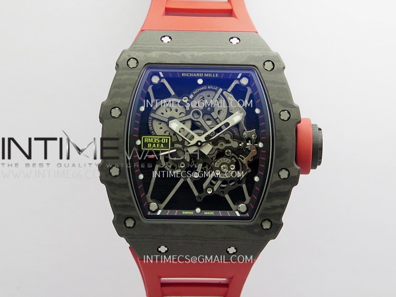 RM035-01 Black NTPT GTF Best Edition Skeleton Dial On Red Rubber Strap Super Clone RMUL2 (Free Sprung)