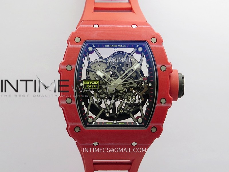 RM035-02 Red NTPT GTF Best Edition Skeleton Dial On Red Rubber Strap RMAL1 Super Clone (Free Sprung)