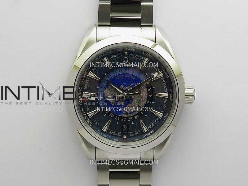 Aqua Terra 150M World Time 24 Hours SS VRS 1:1 Best Edition Blue Dial On SS Bracelet Super Clone 8938