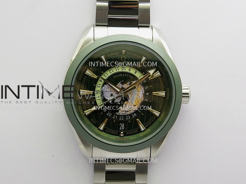 Aqua Terra 150M World Time 24 Hours SS/Ceramic VRS 1:1 Best Edition Green Dial On SS Bracelet Super Clone 8938
