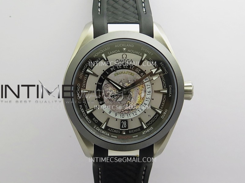 Aqua Terra 150M World Time 24 Hours Ti/Ceramic VRS 1:1 Gray Dial On Black Rubber Strap Super Clone 8938