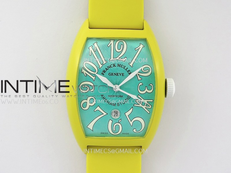 FM Casablanca Yellow PVD ABF Summer Blue Dial On Yellow Rubber Strap A23J