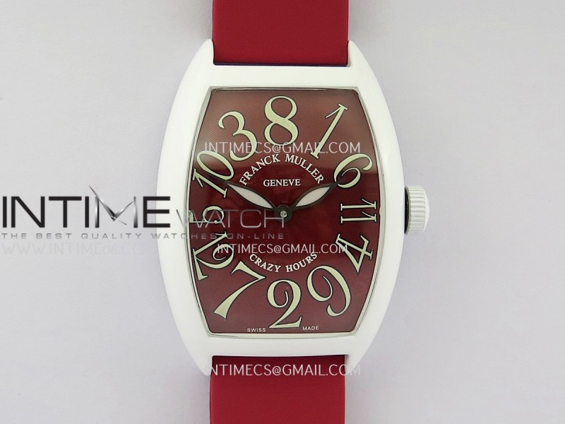 Crazy Hours Real Jumping Hour White PVD ABF Red Dial On Red Rubber Strap A23J