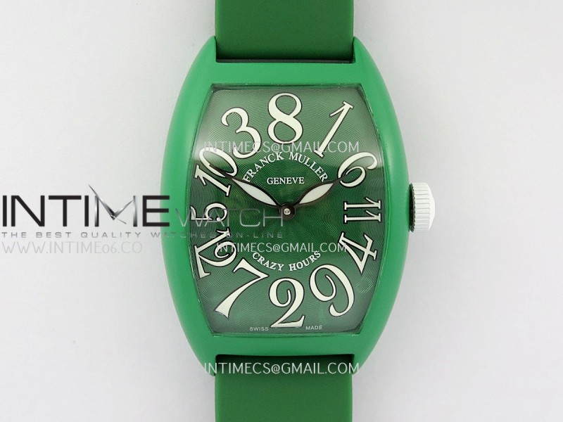 Crazy Hours Real Jumping Hour Green PVD ABF Green Dial On Green Rubber Strap A23J