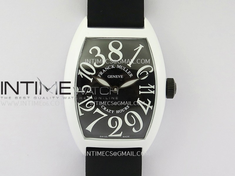 Crazy Hours Real Jumping Hour White PVD ABF Black Dial On Black Rubber Strap A23J