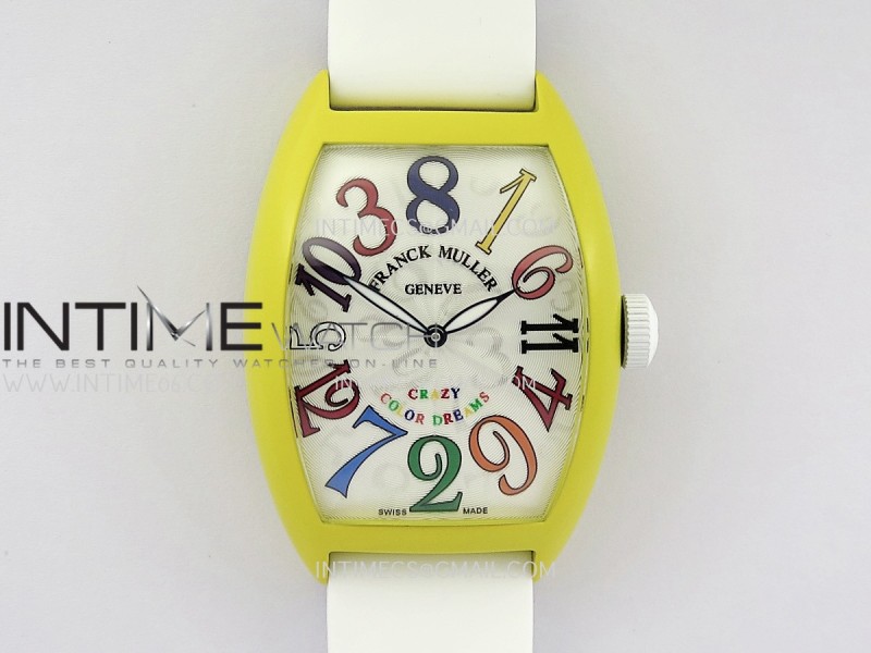 Crazy Hours Real Jumping Hour Yellow PVD ABF White Dial Color Marker On White Rubber Strap A23J