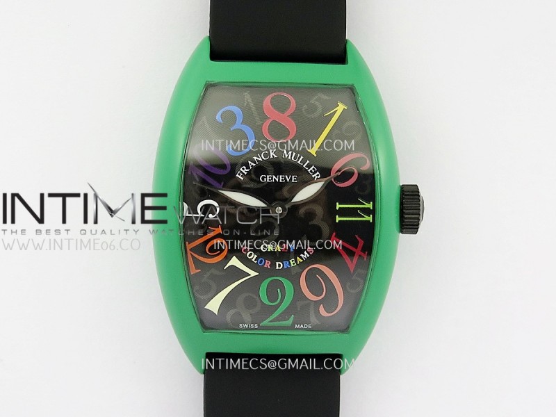 Crazy Hours Real Jumping Hour Green PVD ABF Black Dial Color Marker On Black Rubber Strap A23J