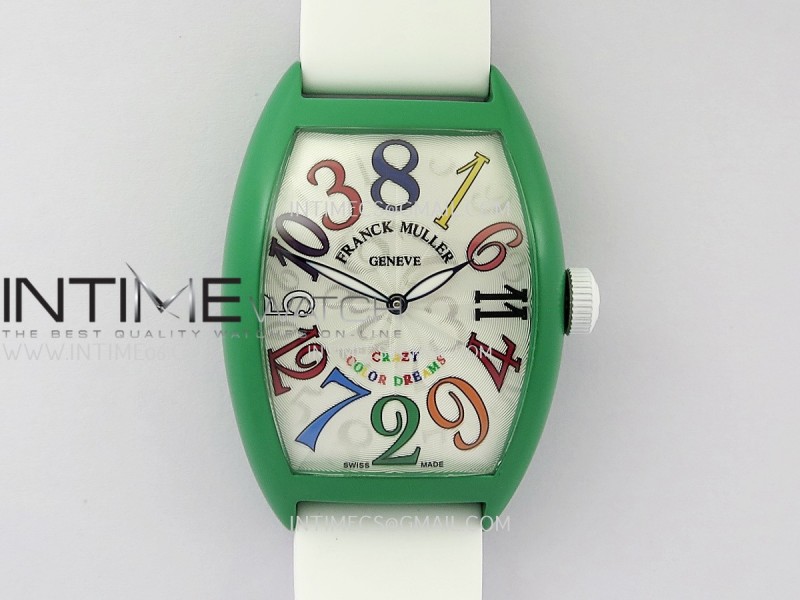 Crazy Hours Real Jumping Hour Green PVD ABF White Dial Color Marker On White Rubber Strap A23J