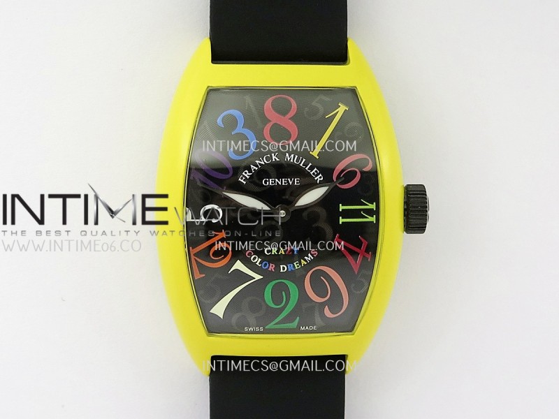 Crazy Hours Real Jumping Hour Yellow PVD ABF Black Dial Color Marker On Black Rubber Strap A23J