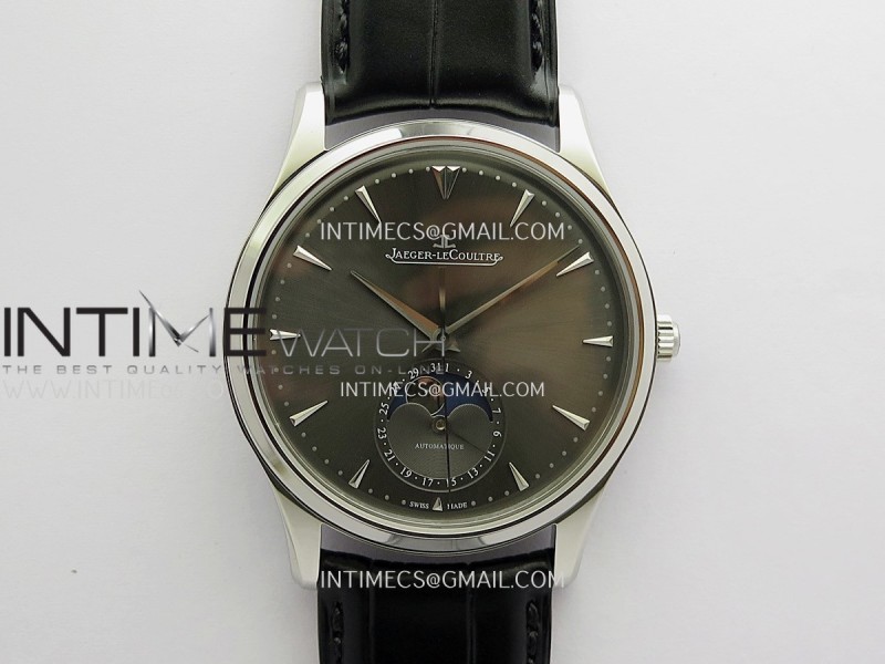 Master Ultra Thin Moon 1368420 SS GF 1:1 Best Edition Gray Dial on Black Leather Strap Asian 925