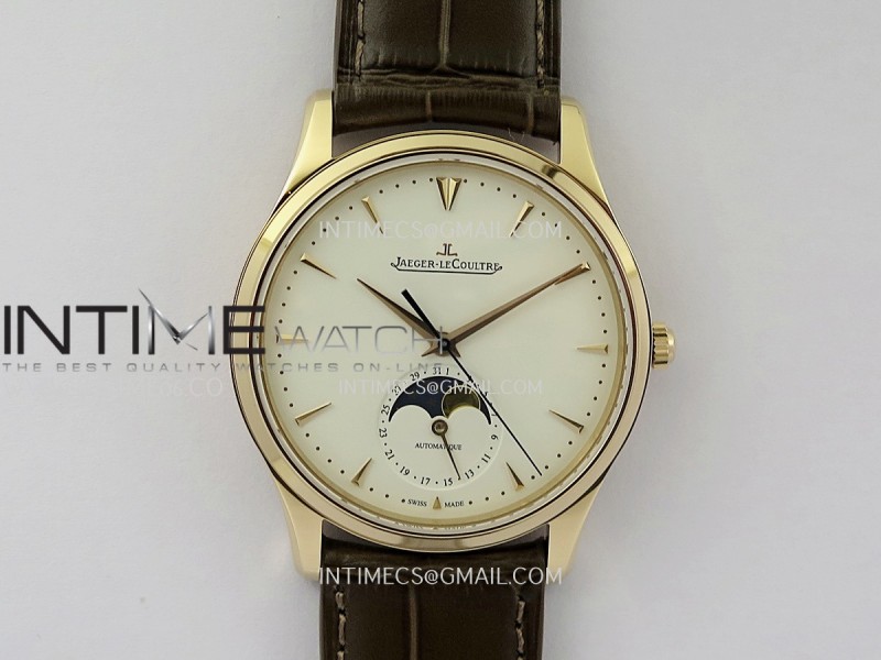 Master Ultra Thin Moon 1368420 RG GF 1:1 Best Edition White Dial on Brown Leather Strap Asian 925