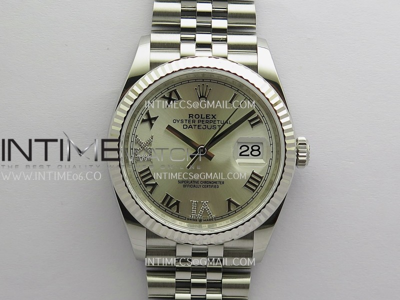 DateJust 126234 36mm 904L SS V2 VSF 1:1 Best Edition Silver Dial Roman Marker Diamond At 6 and 9 On Jubilee Bracelet DD3235