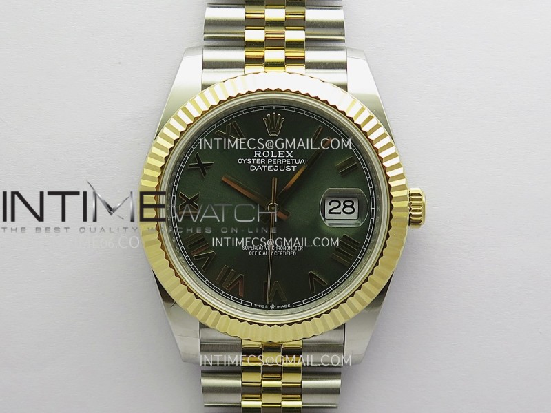 DateJust 41mm 126333 904 SS/YG QF 1:1 Green Dial Roman Marker On SS/YG Jubilee Bracelet JH3235 (Free Sprung)