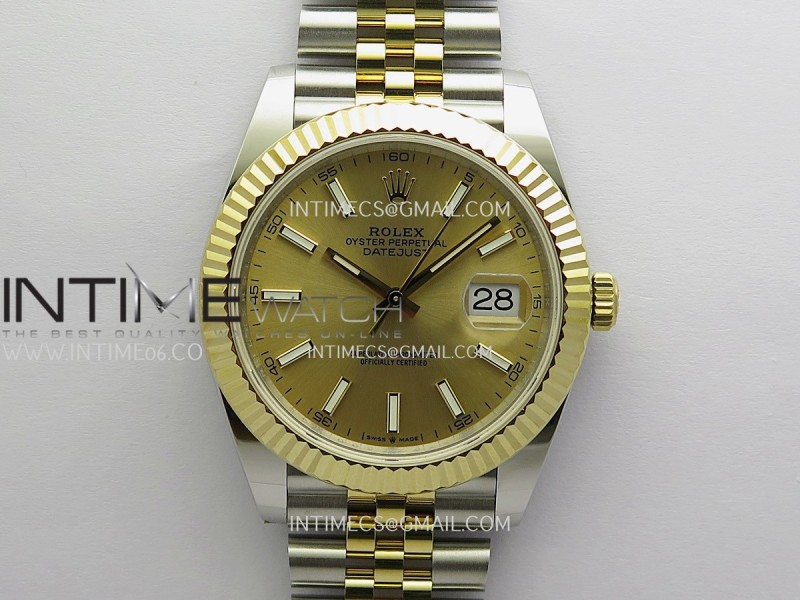 DateJust 41mm 126333 904 SS/YG QF 1:1 Gold Dial Stick Marker On SS/YG Jubilee Bracelet JH3235 (Free Sprung)