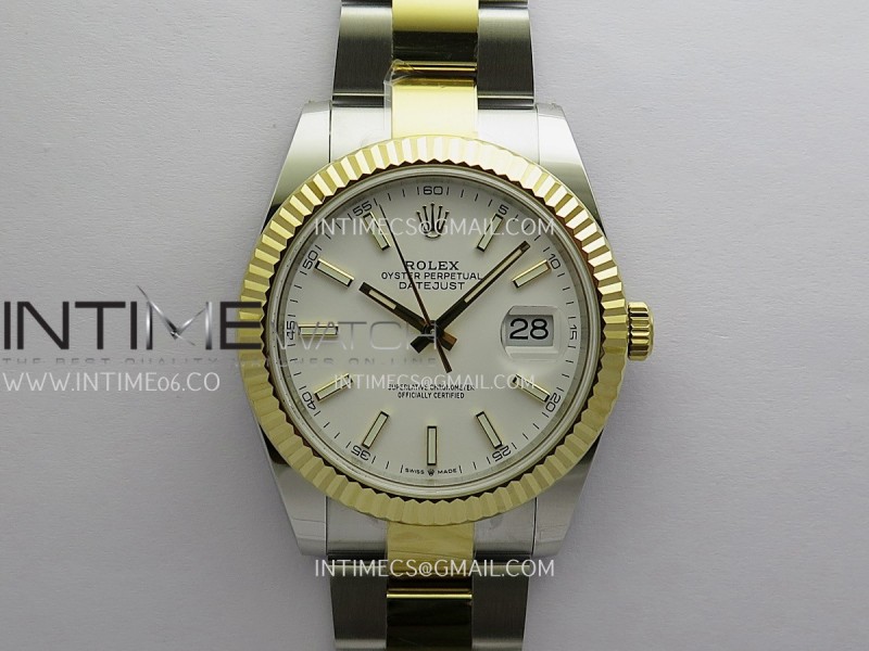 DateJust 41mm 126333 904 SS/YG QF 1:1 White Dial Stick Marker On SS/YG Oyster Bracelet JH3235 (Free Sprung)