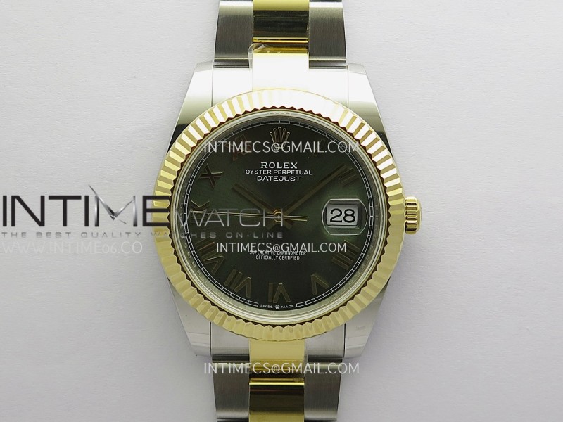 DateJust 41mm 126333 904 SS/YG QF 1:1 Green Dial Roman Marker On SS/YG Oyster Bracelet JH3235 (Free Sprung)