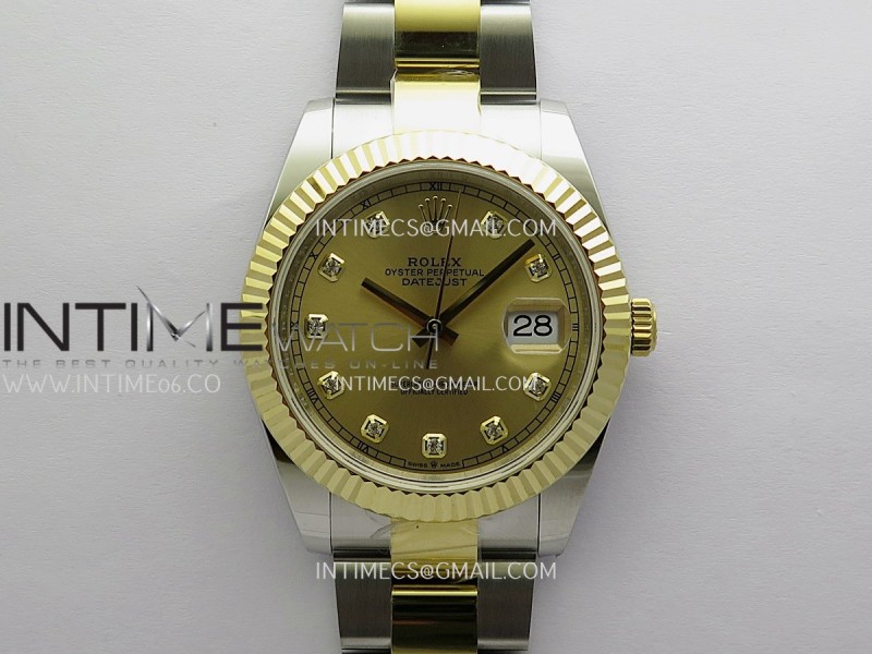 DateJust 41mm 126333 904 SS/YG QF 1:1 Gold Dial Diamond Marker On SS/YG Oyster Bracelet JH3235 (Free Sprung)